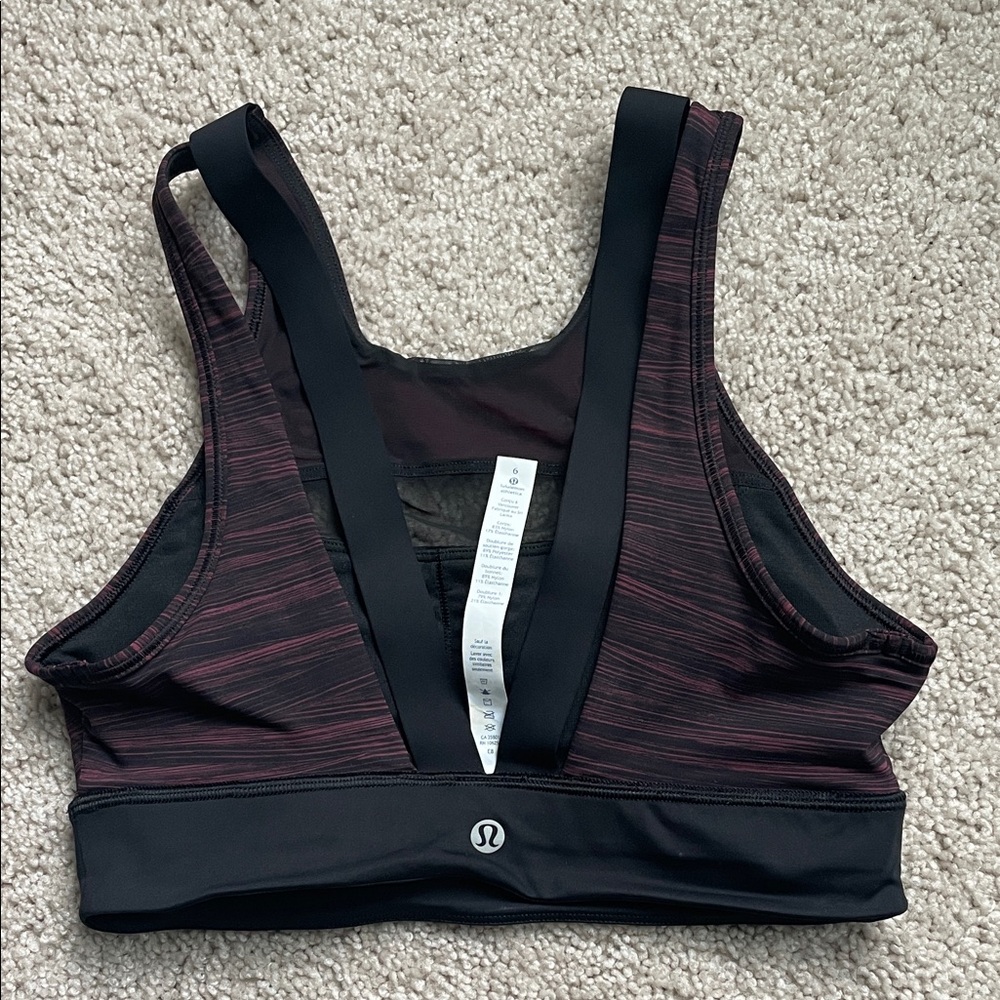lululemon athletica Black and Maroon Striped Racerback Sports Bra